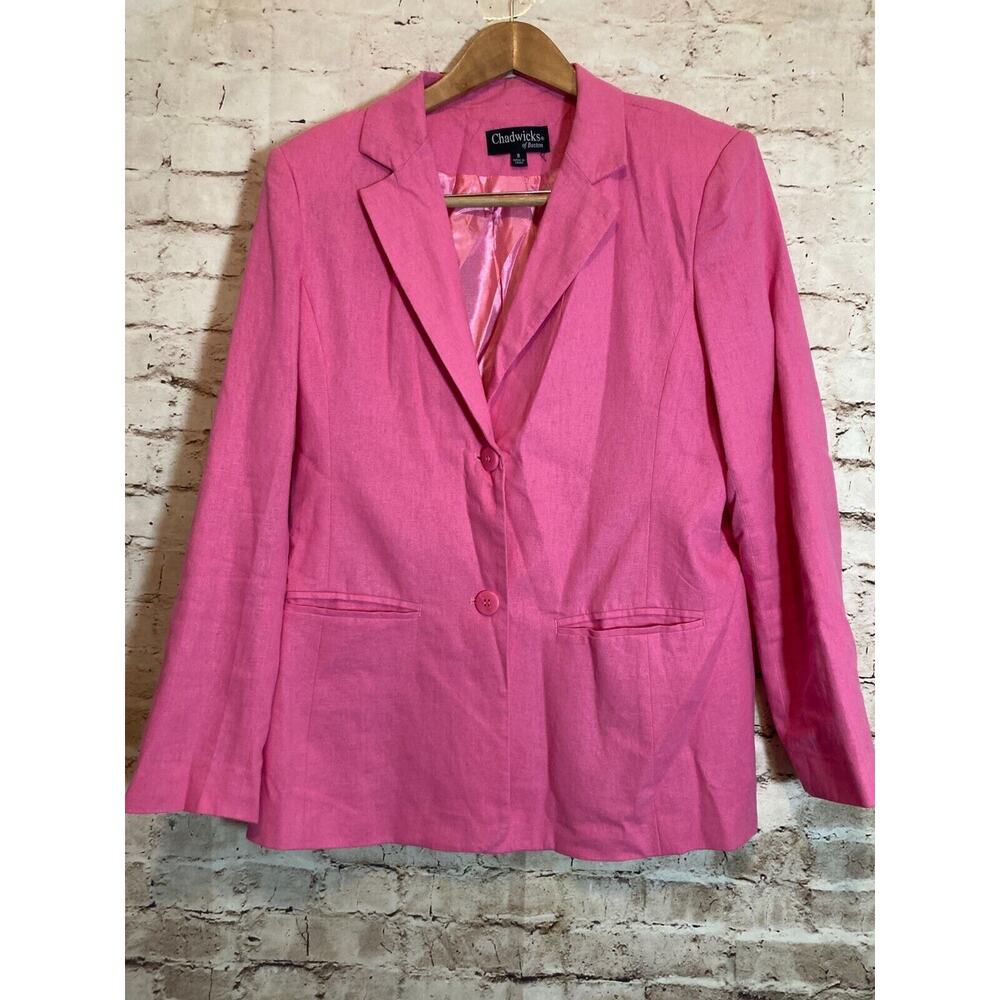Chadwicks of Boston Linen Blazer Women 8 Hot Pink‎ Two Button Lined Lightweight
